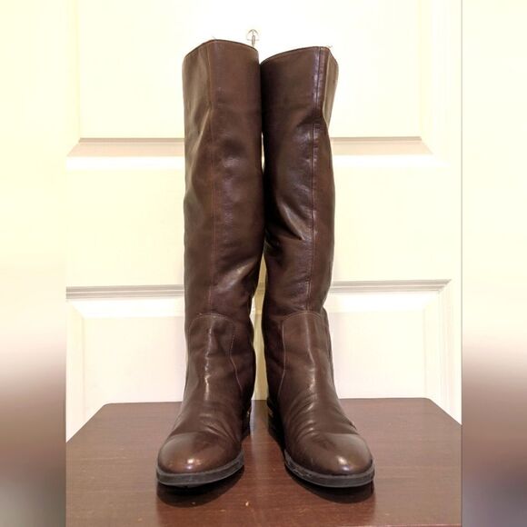 3/$30 GUC Vince Camuto 6 1/2M Parshell Brown Leather Gold Studded Moto Boots - Picture 3 of 16